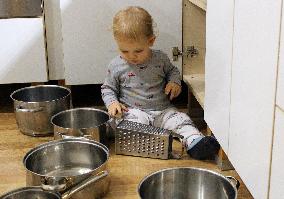 Boy, child, baby, kitchen, pot, pots, little cook