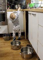 Boy, child, baby, kitchen, pot, pots, little cook