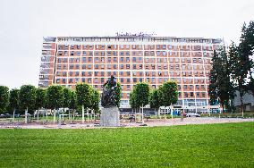 The Moskva Hotel, Tanner Statue, Zlin