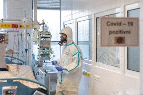 Frydek Mistek Hospital, department of anesthesiology and resuscitation for patients with COVID-19 disease, medical staff, protective clothing, suit, healthcare professionals, breathing mask, filter