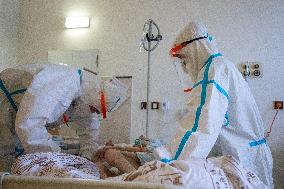 Frydek Mistek Hospital, department of anesthesiology and resuscitation for patients with COVID-19 disease, medical staff, protective clothing, suit, healthcare professionals, breathing mask, filter