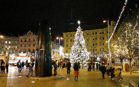 Christmas decorated Freedom Square (namesti Svobody) in Brno