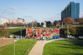 the reconstructed Red line Opatov metro station Emergency Exit, mural art Flora and Fauna
