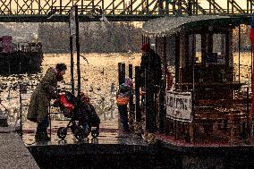 Ferry, Vltava, river, baby, baby-carriage