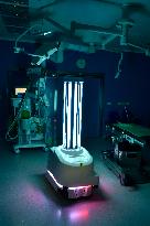 UVC Disinfection Robot, UV sterillization lamps, disinfectant spray module, against coronavirus, Sainte-Anne Hospital Center, Brno
