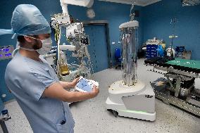 NODIR RAHMONOV, UVC Disinfection Robot, UV sterillization lamps, disinfectant spray module, against coronavirus, Sainte-Anne Hospital Center, Brno
