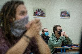 Secondary Technical School, students, student, class, teacher, face mask, state of emergency Czech Republic