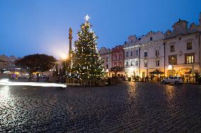 Lit Christmas tree,  Pernstynske square, Pardubice