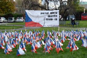 a symbolic place of reverence for the victims of the covid-19 disease, Czech flags flag