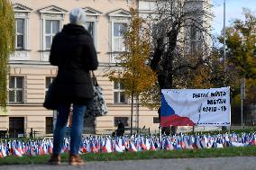 a symbolic place of reverence for the victims of the covid-19 disease, Czech flags flag