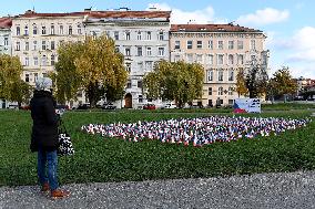 a symbolic place of reverence for the victims of the covid-19 disease, Czech flags flag