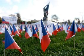 a symbolic place of reverence for the victims of the covid-19 disease, Czech flags flag