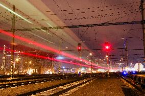 Prague main railway station, train, rail