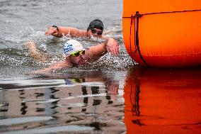 Winter swimmers, cold water, pond Podborny, Nachod