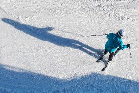 Skiareal Spicak, Czech Republic, Sumava, Bohemian Forest, skiers