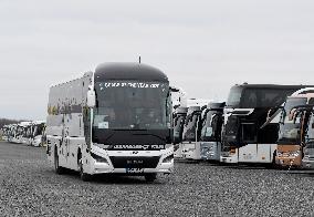 Some 300 coach operators protest againt govt's weak support, bus, buses