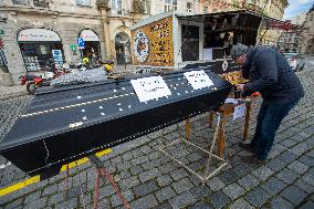 Manifesto for Normal World - Save Czech, Prague, coffin