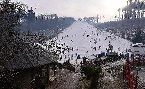 People, children, sun weather, snow, mountain, ski-areal Sacberk, Zborna