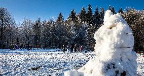 Kliny, Ore Mountains, winter, snow, weather, snowman