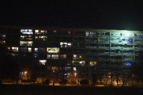 New Year's Eve celebration in the panel housing estate Jizni Mesto (South Town) in Prague