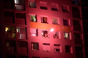 New Year's Eve celebration in the panel housing estate Jizni Mesto (South Town) in Prague