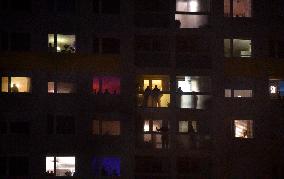 New Year's Eve celebration in the panel housing estate Jizni Mesto (South Town) in Prague