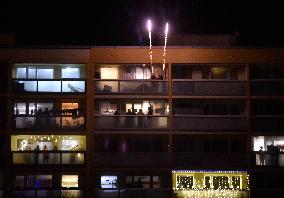 New Year's Eve celebration in the panel housing estate Jizni Mesto (South Town) in Prague