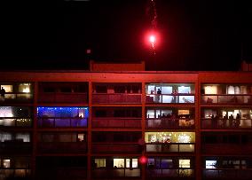 New Year's Eve celebration in the panel housing estate Jizni Mesto (South Town) in Prague