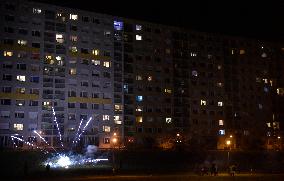 New Year's Eve celebration in the panel housing estate Jizni Mesto (South Town) in Prague