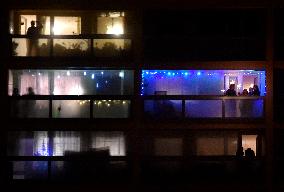 New Year's Eve celebration in the panel housing estate Jizni Mesto (South Town) in Prague