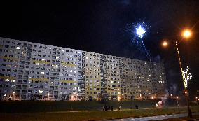 New Year's Eve celebration in the panel housing estate Jizni Mesto (South Town) in Prague