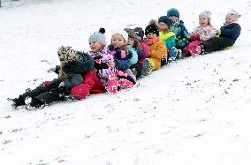 children sledding, child, sled