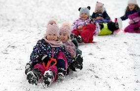 children sledding, child, sled