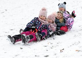 children sledding, child, sled