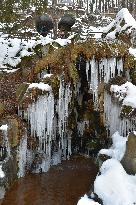 Mattoni Waterfall, Trail, Kyselka Spa, tourist, ice stalactite