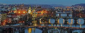 Bridges over the Vltava River, Prague by night