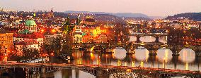 Bridges over the Vltava River, Prague by night