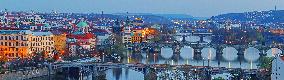 Bridges over the Vltava River, Prague by night