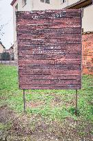 wooden bulletin, notice board of the DEATH NOTICE, UHRINEVES MUNICIPALITY, THE FUNERAL SERVICES
