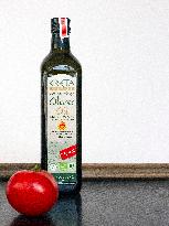 Still life, olive oil, tomato