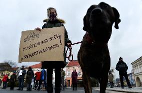 protest march demanding investigation into Becva River pollution