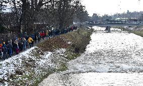 protest march demanding investigation into Becva River pollution