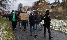 protest march demanding investigation into Becva River pollution