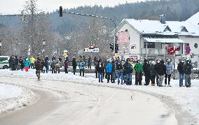 queue of commuters waiting for mandatory coronavirus tests in Bayerisch Eisenstein