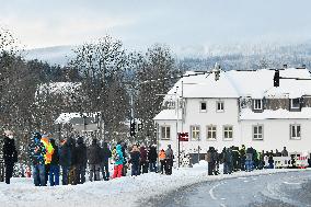 queue of commuters waiting for mandatory coronavirus tests in Bayerisch Eisenstein