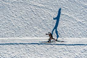 cross-country skier, skiing, snow