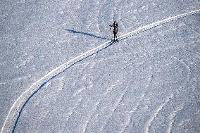 cross-country skier, skiing, snow