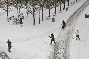 snowy Kampa in Prague
