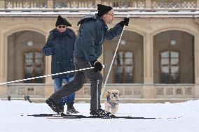 Prague, winter, snow, weather, people