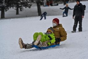 Prague, winter, snow, weather, people